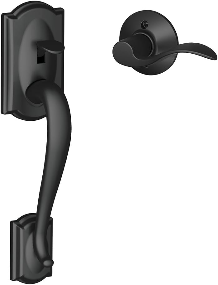 Schlage FE285 CAM 716 GEO Camelot Front Entry Handleset with Georgian Knob, Lower Half Grip, Aged Bronze