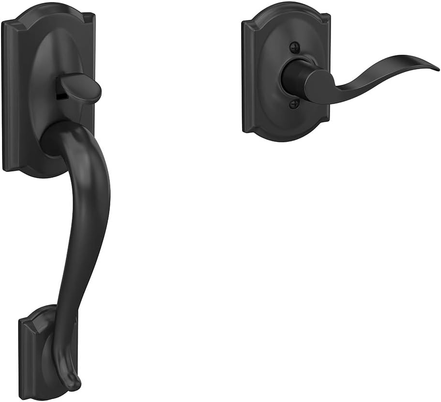 Schlage FE285 CAM 716 GEO Camelot Front Entry Handleset with Georgian Knob, Lower Half Grip, Aged Bronze
