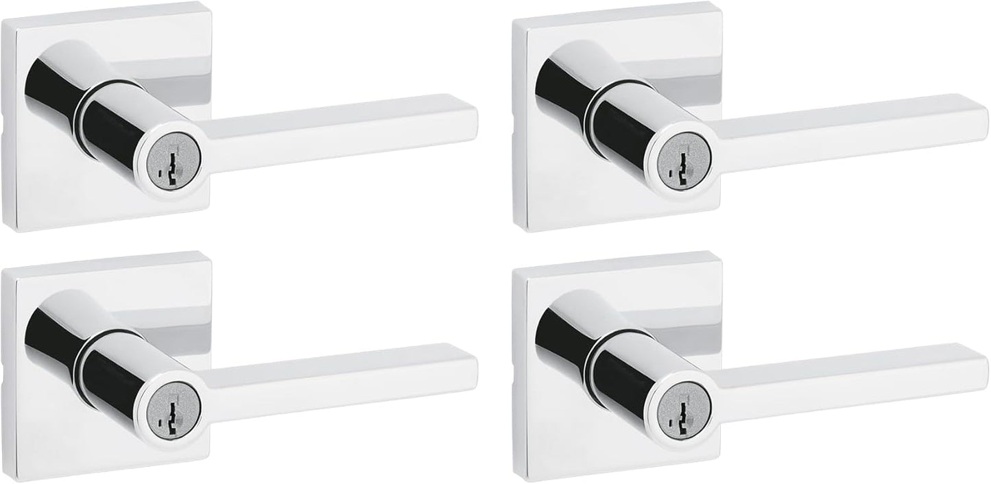 Kwikset Halifax Entry Door Handle with Lock and Key, Secure Keyed Reversible Lever Exterior, For Front Entrance and Bedrooms, Matte Black, Pick Resistant Smartkey Rekey Security and Microban