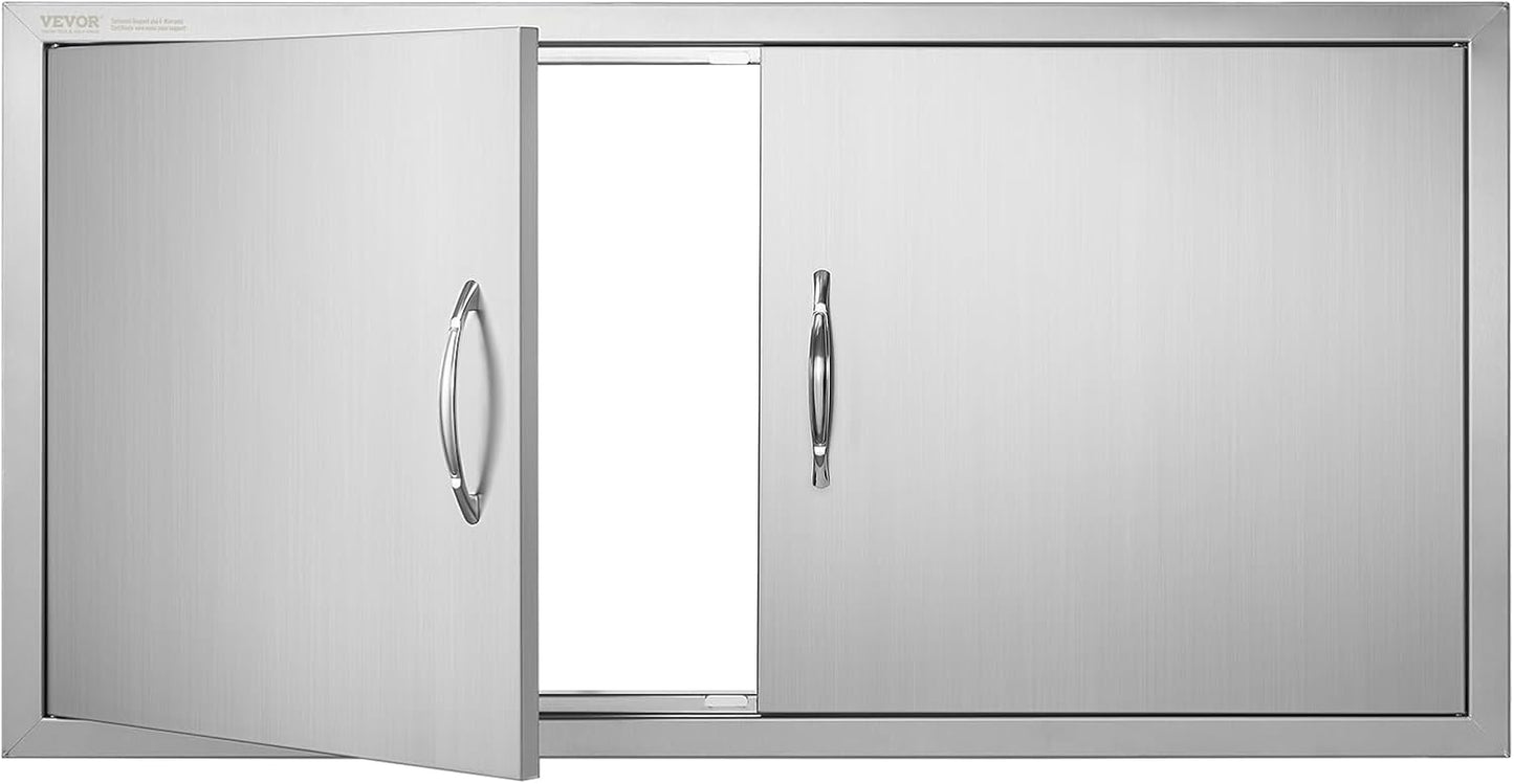 VEVOR BBQ Access Door, 24W x 24H Inch Double Outdoor Kitchen, Stainless Steel Flush Mount Door, Double Wall Vertical with Handles and Hooks, for BBQ Island, Grilling Station, Outside Cabinet