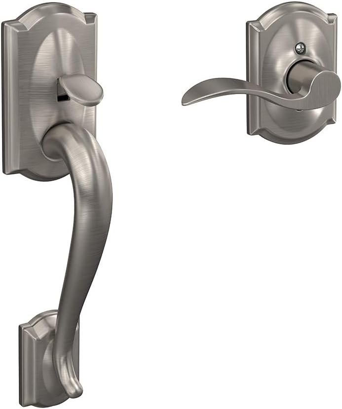 Schlage FE285 CAM 716 GEO Camelot Front Entry Handleset with Georgian Knob, Lower Half Grip, Aged Bronze