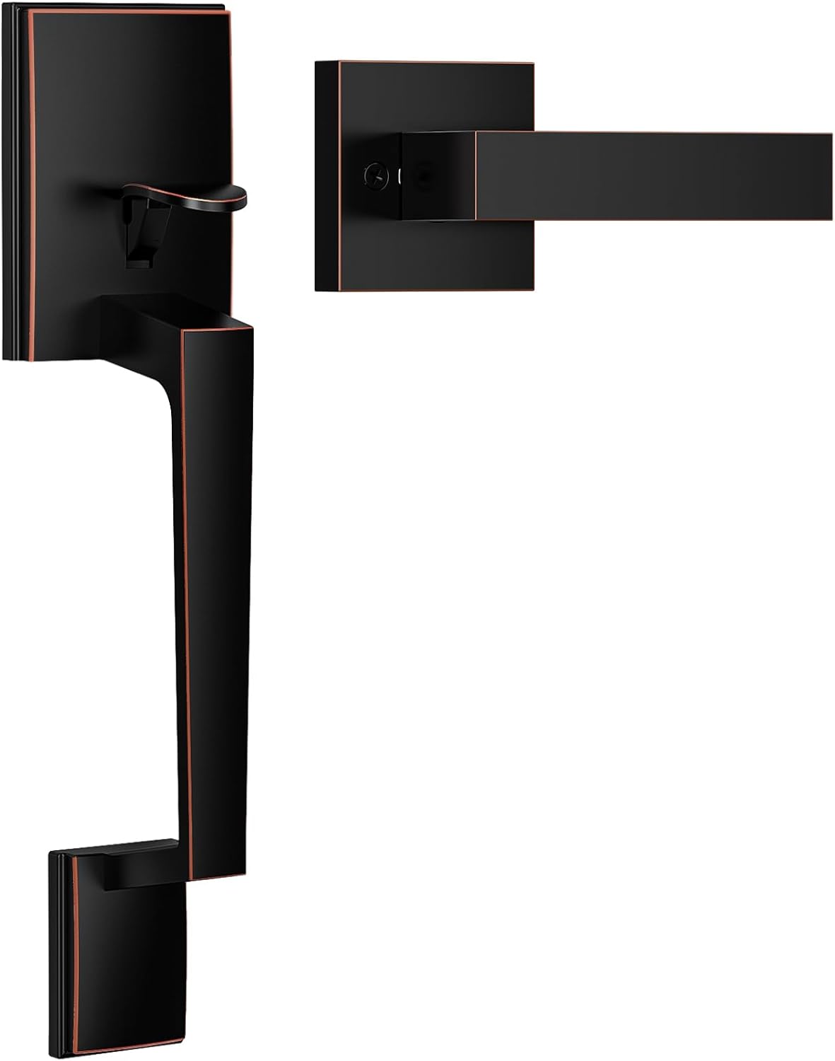 Brightify Front Door Handle, Modern Exterior Door Handle with Passage Lever, Front Entry Door Handle No Lock, Reversible for Left & Right Hand Door, Lower Half Grip - Matte Black
