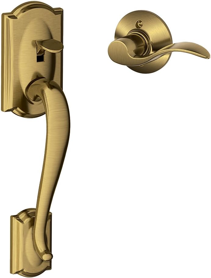 Schlage FE285 CAM 716 GEO Camelot Front Entry Handleset with Georgian Knob, Lower Half Grip, Aged Bronze
