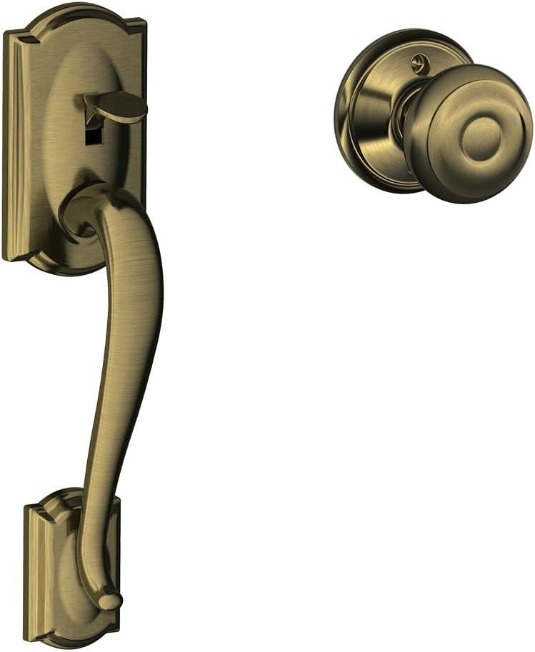 Schlage FE285 CAM 716 GEO Camelot Front Entry Handleset with Georgian Knob, Lower Half Grip, Aged Bronze