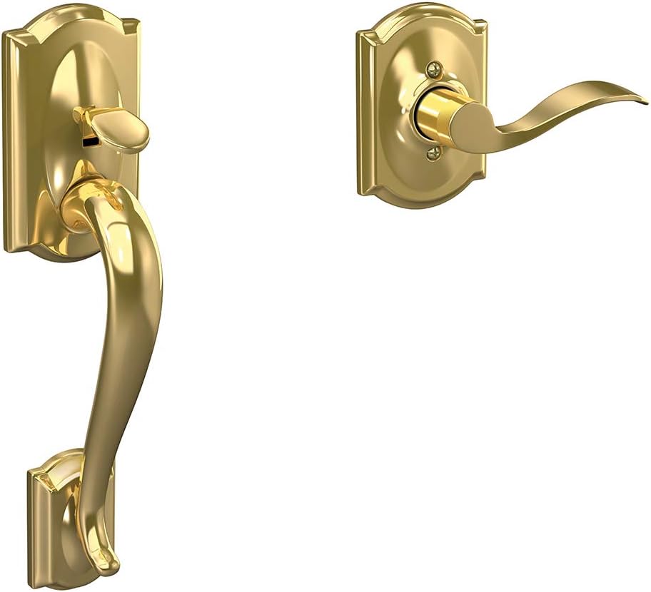 Schlage FE285 CAM 716 GEO Camelot Front Entry Handleset with Georgian Knob, Lower Half Grip, Aged Bronze