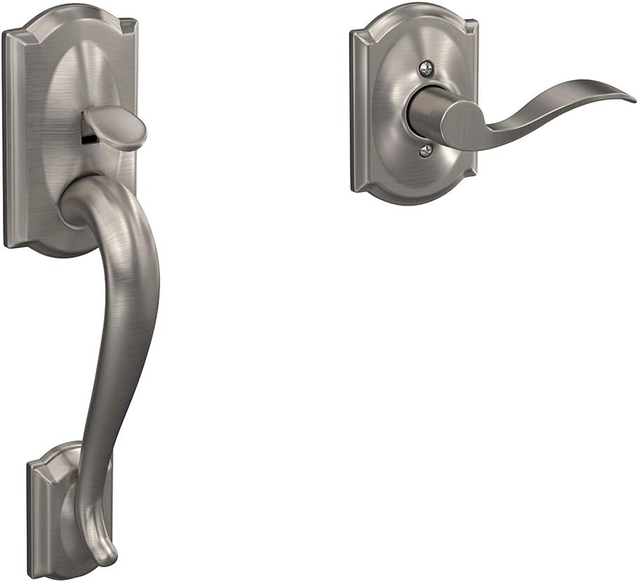 Schlage FE285 CAM 716 GEO Camelot Front Entry Handleset with Georgian Knob, Lower Half Grip, Aged Bronze