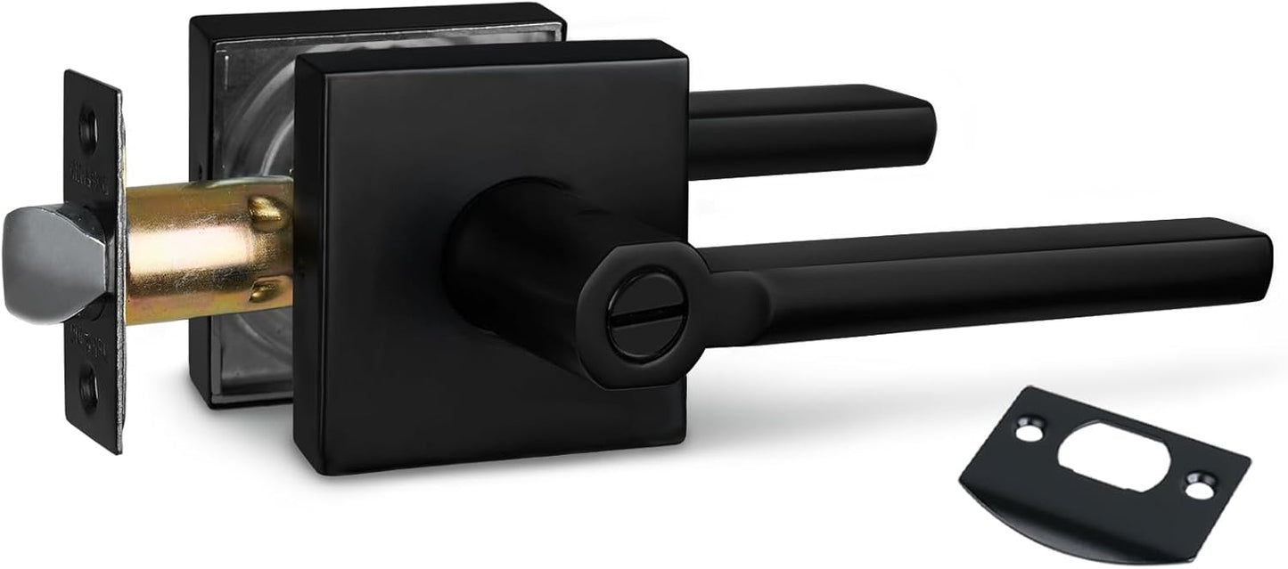 NEWBANG (6Pack) Bed/Bath Room Door Lever for Privacy Bathroom and Interior Door Door Lock Handle in Aged Matt Black, HD1601-DB-BK-6P