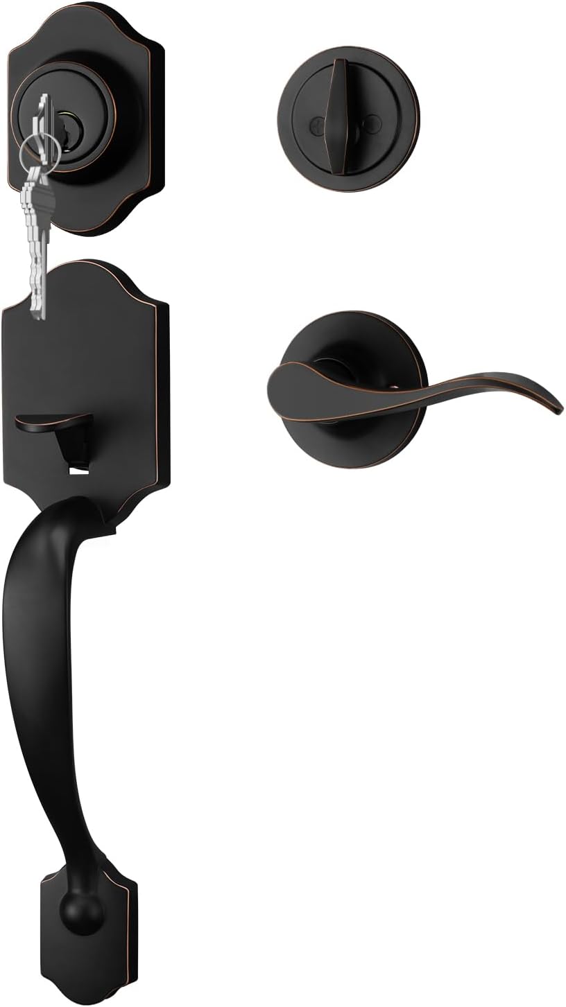 goldenwarm Black Front Door Handle, Entry Door Handle and Reversible Handle Lever, Single Cylinder Front Door Handle Only, Matte Black Front Door Entry Handleset