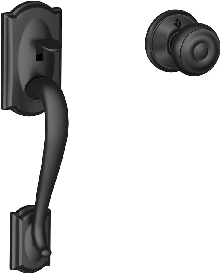 Schlage FE285 CAM 716 GEO Camelot Front Entry Handleset with Georgian Knob, Lower Half Grip, Aged Bronze