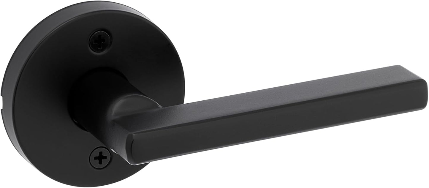 Kwikset Halifax Entry Door Handle with Lock and Key, Secure Keyed Reversible Lever Exterior, For Front Entrance and Bedrooms, Matte Black, Pick Resistant Smartkey Rekey Security and Microban