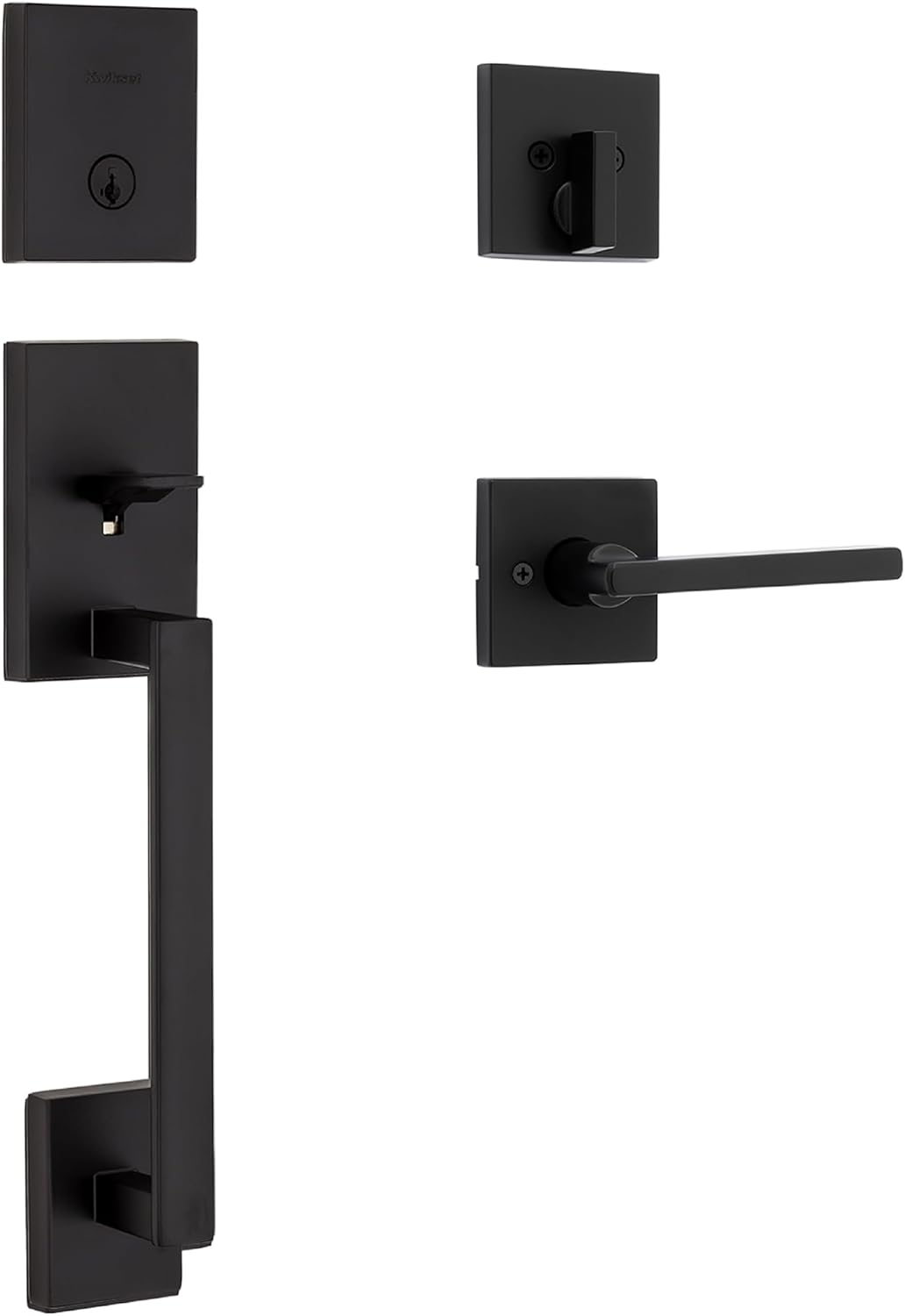 Kwikset San Clemente Front Door Lock Handle and Deadbolt Set, Entry Handleset Exterior with Interior Reversible Lever, Satin Nickel, Pick Resistant SmartKey Rekey Deadbolt Security