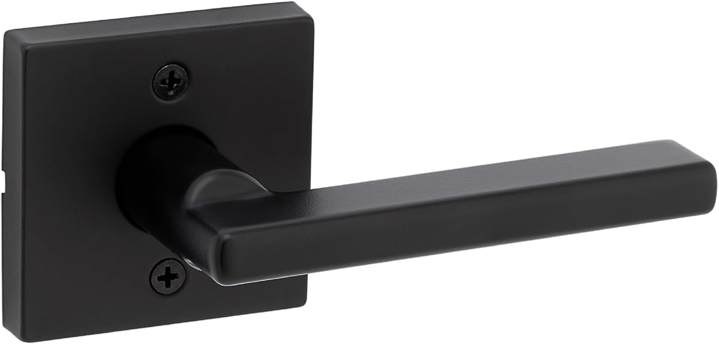 Kwikset Halifax Entry Door Handle with Lock and Key, Secure Keyed Reversible Lever Exterior, For Front Entrance and Bedrooms, Matte Black, Pick Resistant Smartkey Rekey Security and Microban