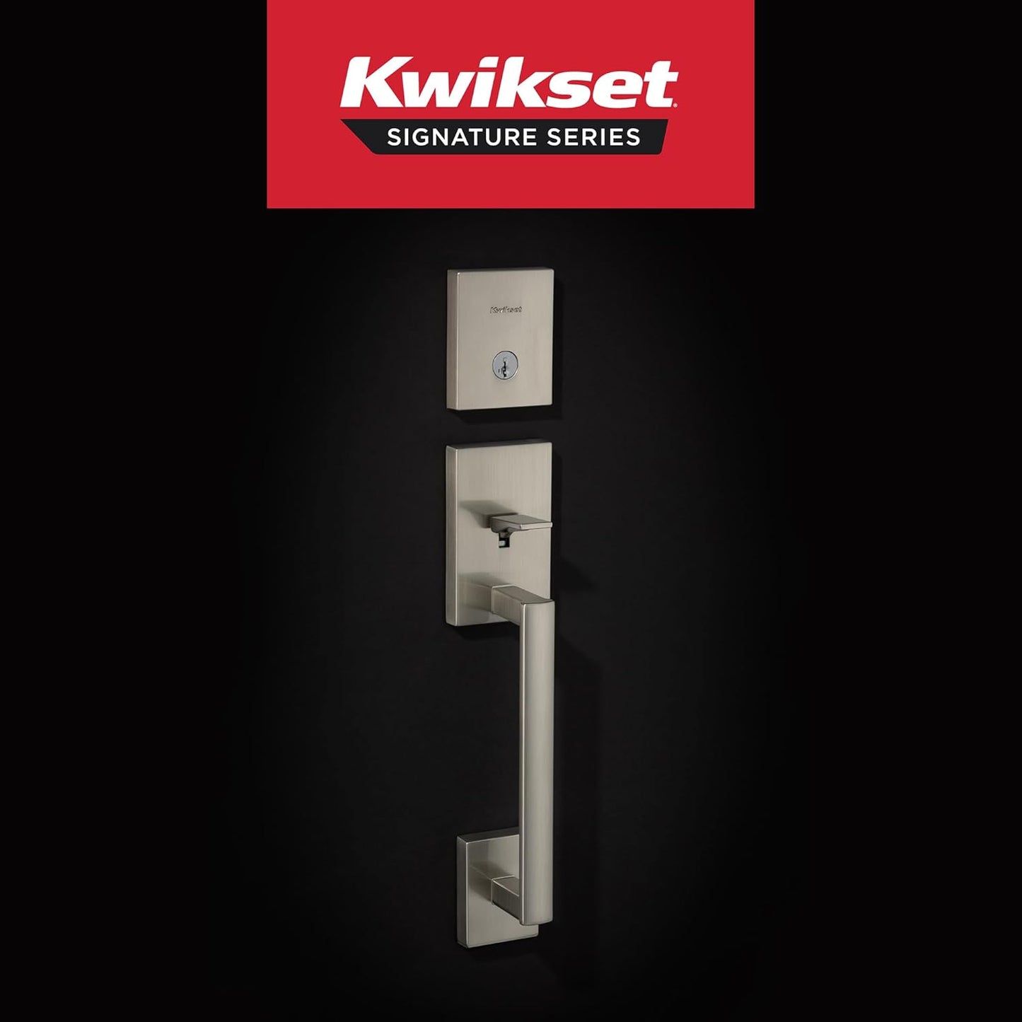 Kwikset San Clemente Front Door Lock Handle and Deadbolt Set, Entry Handleset Exterior with Interior Reversible Lever, Satin Nickel, Pick Resistant SmartKey Rekey Deadbolt Security