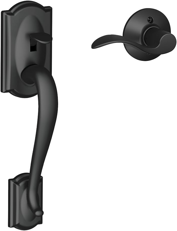 Schlage FE285 CAM 716 GEO Camelot Front Entry Handleset with Georgian Knob, Lower Half Grip, Aged Bronze