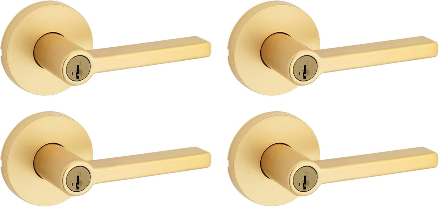 Kwikset Halifax Entry Door Handle with Lock and Key, Secure Keyed Reversible Lever Exterior, For Front Entrance and Bedrooms, Matte Black, Pick Resistant Smartkey Rekey Security and Microban