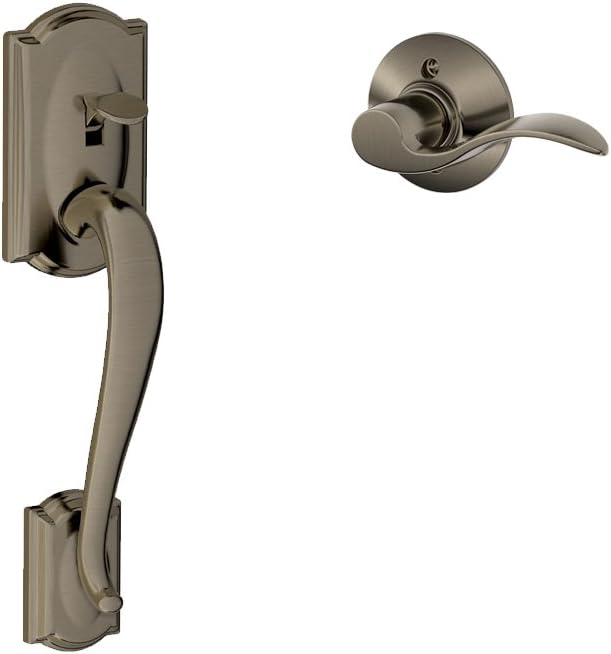 Schlage FE285 CAM 716 GEO Camelot Front Entry Handleset with Georgian Knob, Lower Half Grip, Aged Bronze