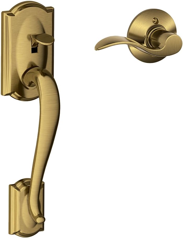 Schlage FE285 CAM 716 GEO Camelot Front Entry Handleset with Georgian Knob, Lower Half Grip, Aged Bronze