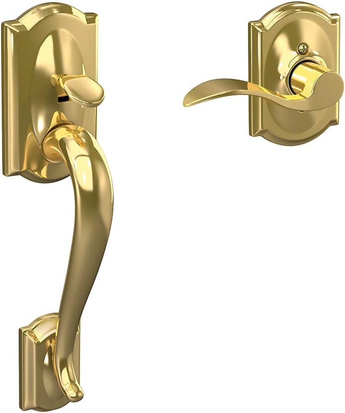 Schlage FE285 CAM 716 GEO Camelot Front Entry Handleset with Georgian Knob, Lower Half Grip, Aged Bronze