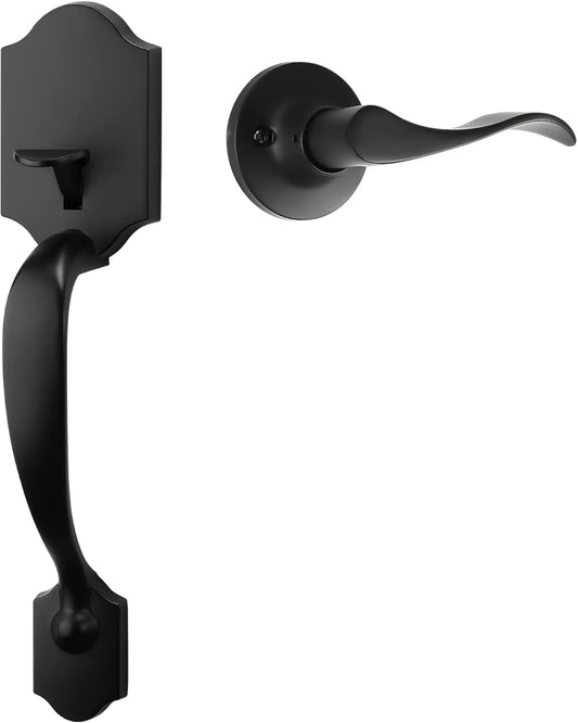 goldenwarm Black Front Door Handle, Entry Door Handle and Reversible Handle Lever, Single Cylinder Front Door Handle Only, Matte Black Front Door Entry Handleset