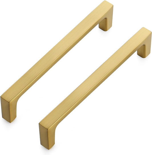 Ravinte 10 Pack Solid 5 Inch Kitchen Square Cabinet Handles Brushed Brass Drawer Pulls Kitchen Cabinet Hardware Handles