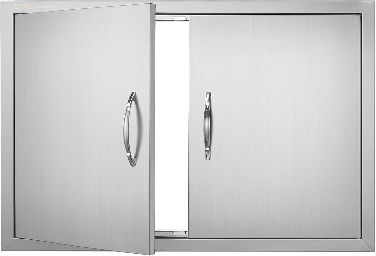 VEVOR BBQ Access Door, 24W x 24H Inch Double Outdoor Kitchen, Stainless Steel Flush Mount Door, Double Wall Vertical with Handles and Hooks, for BBQ Island, Grilling Station, Outside Cabinet