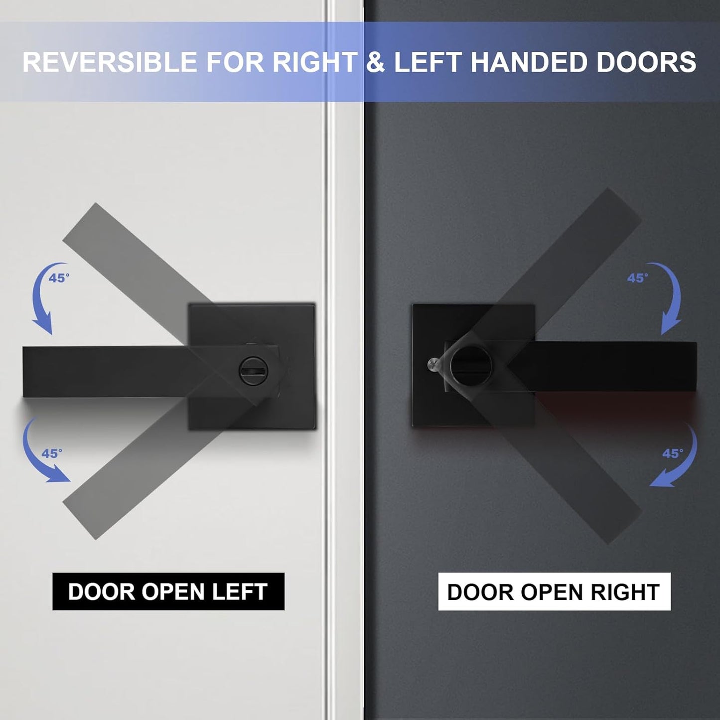 Privacy Door Levers, 8 Pack Matte Black Door Handles Heavy Duty Bed and Bath Door Locks Interior Keyless Locksets, Reversible for Left Right Handed Doors