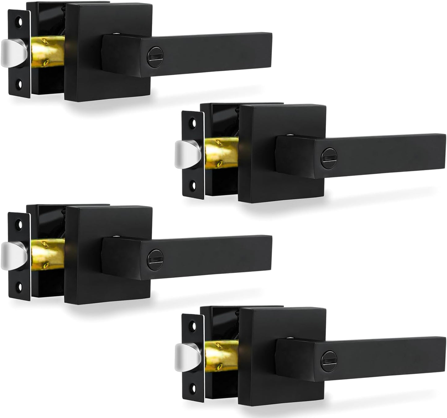 Privacy Door Levers, 8 Pack Matte Black Door Handles Heavy Duty Bed and Bath Door Locks Interior Keyless Locksets, Reversible for Left Right Handed Doors