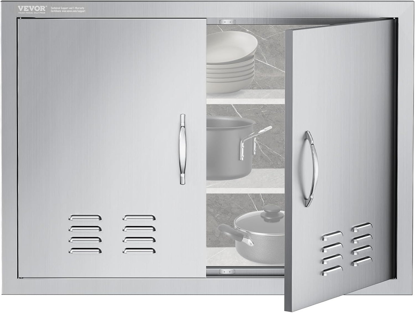 VEVOR BBQ Access Door, 17W x 24H Inch Single Outdoor Kitchen, Stainless Steel Flush Mount, Wall Vertical With Handle, for BBQ Island, Grilling Station, Outside Cabinet