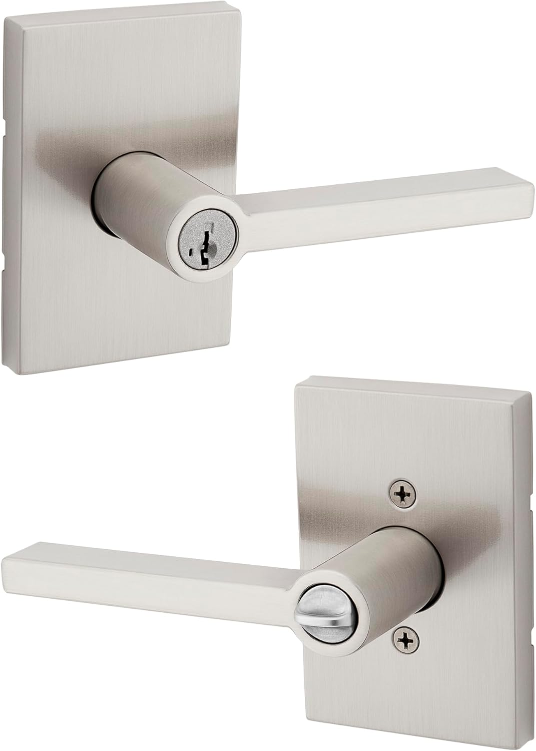 Kwikset Halifax Entry Door Handle with Lock and Key, Secure Keyed Reversible Lever Exterior, For Front Entrance and Bedrooms, Matte Black, Pick Resistant Smartkey Rekey Security and Microban