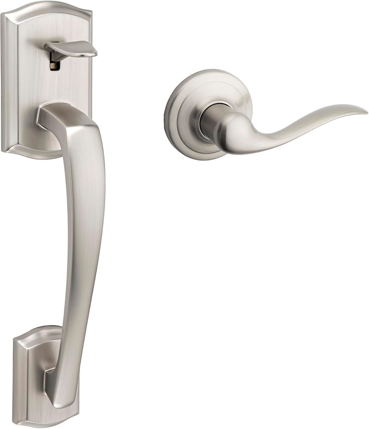Kwikset Prescott Front Door Handle No Lock, Entry Handleset Exterior with Interior Reversible Handed Lever, Non-Locking, Venetian Bronze, Deadbolt Not Included, with Microban Protection