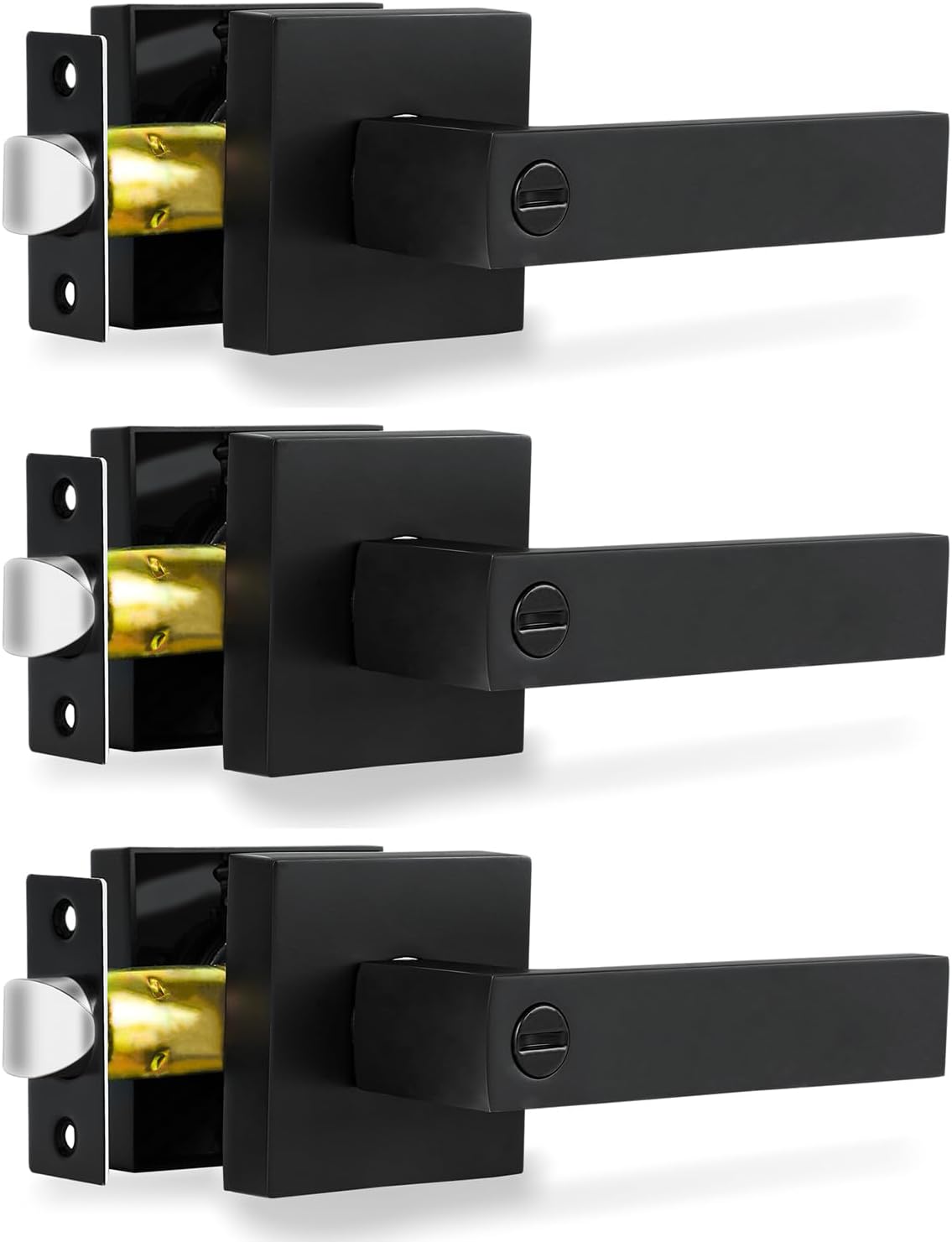 Privacy Door Levers, 8 Pack Matte Black Door Handles Heavy Duty Bed and Bath Door Locks Interior Keyless Locksets, Reversible for Left Right Handed Doors