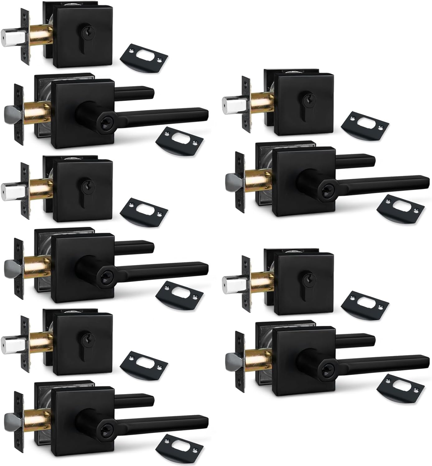NEWBANG (6Pack) Bed/Bath Room Door Lever for Privacy Bathroom and Interior Door Door Lock Handle in Aged Matt Black, HD1601-DB-BK-6P