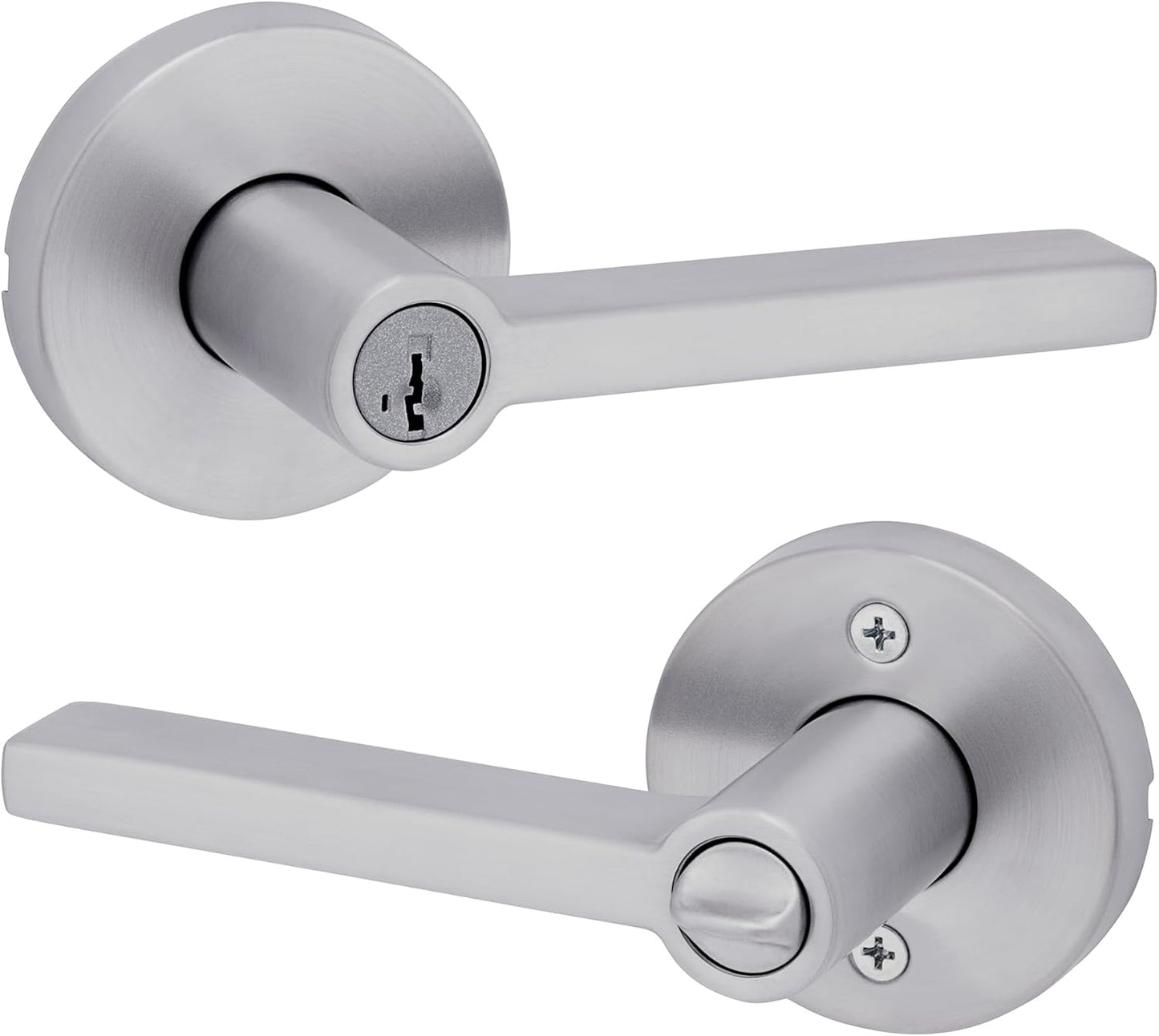 Kwikset Halifax Entry Door Handle with Lock and Key, Secure Keyed Reversible Lever Exterior, For Front Entrance and Bedrooms, Matte Black, Pick Resistant Smartkey Rekey Security and Microban