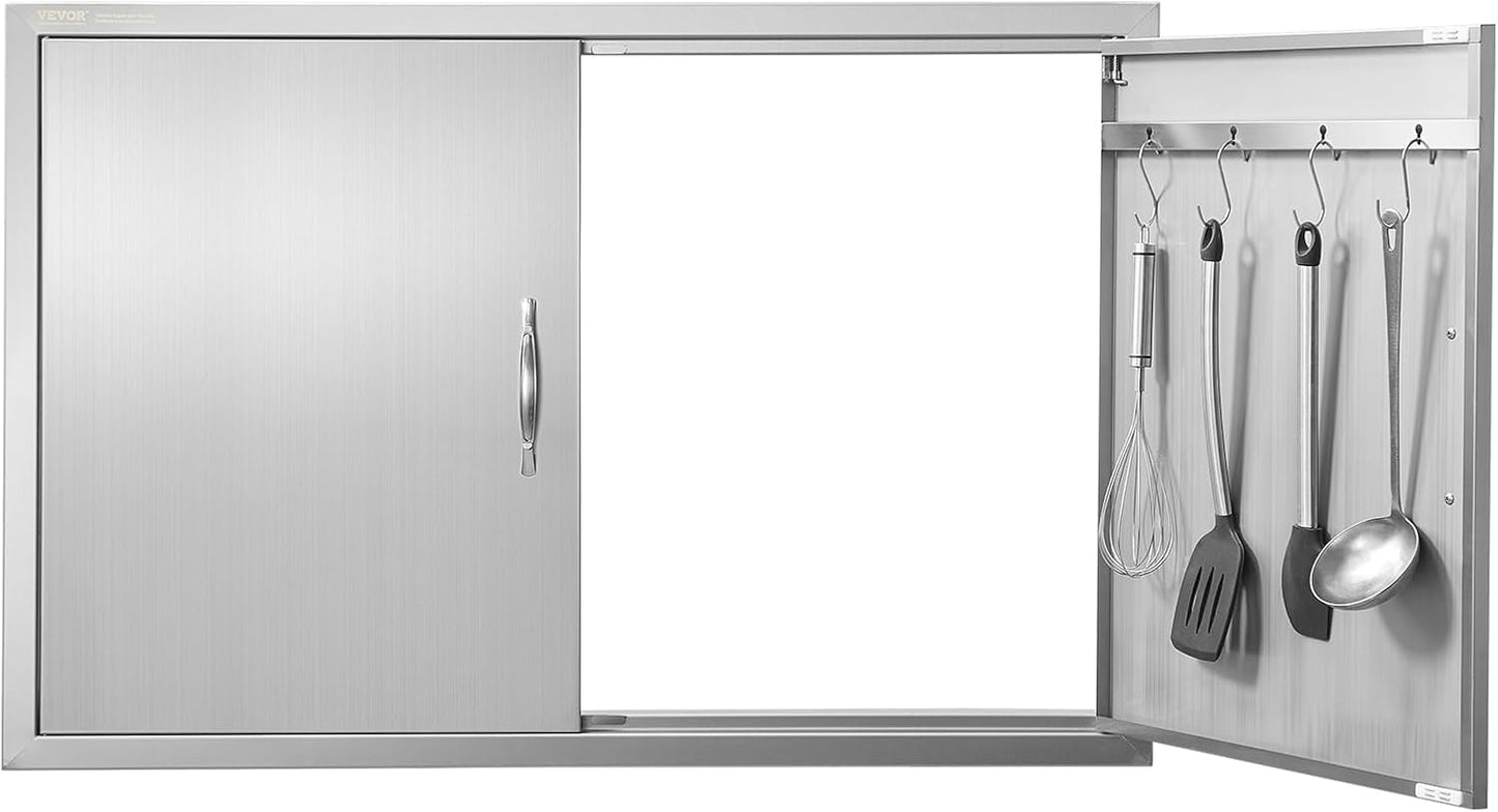 VEVOR BBQ Access Door, 24W x 24H Inch Double Outdoor Kitchen, Stainless Steel Flush Mount Door, Double Wall Vertical with Handles and Hooks, for BBQ Island, Grilling Station, Outside Cabinet