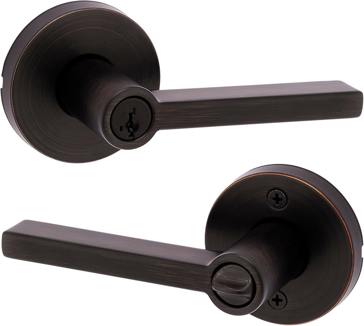 Kwikset Halifax Entry Door Handle with Lock and Key, Secure Keyed Reversible Lever Exterior, For Front Entrance and Bedrooms, Matte Black, Pick Resistant Smartkey Rekey Security and Microban