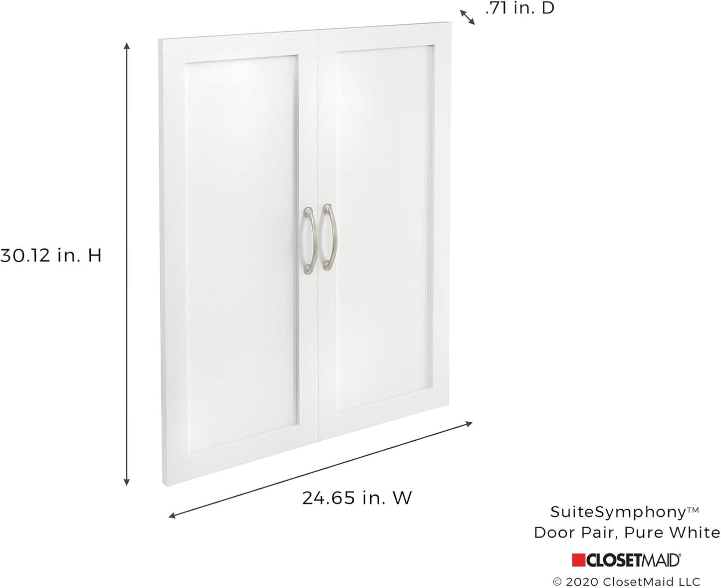ClosetMaid SuiteSymphony Wood Closet Door Set Pair, Add On Accessory, Shaker Style, For Storage, Clothes, For 25 in. Units, Pure White/Satin Nickel