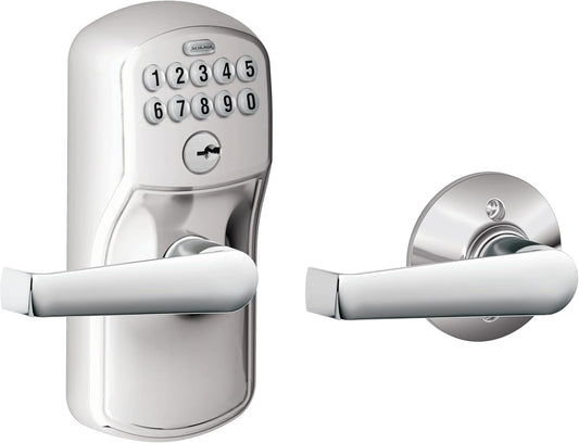SCHLAGE FE575 PLY 626 ELA Plymouth Keypad Entry with Auto-Lock and Elan Levers, Brushed Chrome