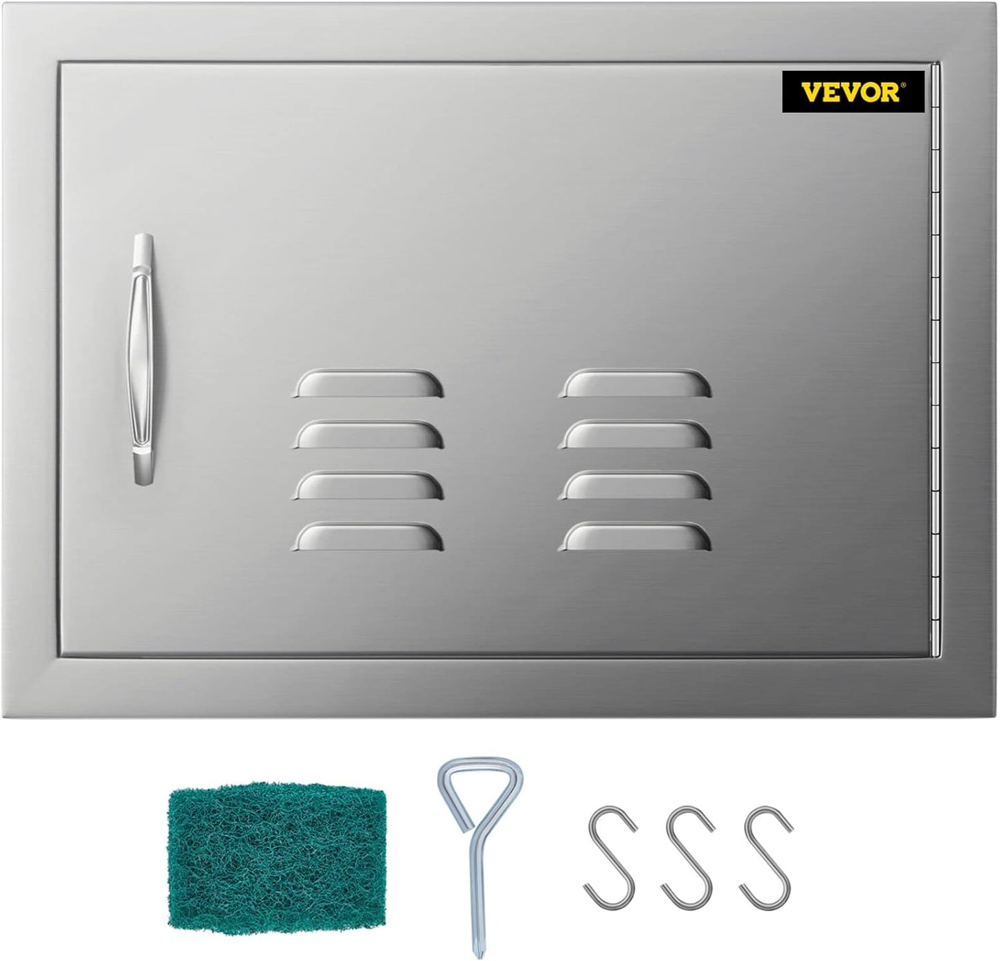 VEVOR BBQ Access Door, 17W x 24H Inch Single Outdoor Kitchen, Stainless Steel Flush Mount, Wall Vertical With Handle, for BBQ Island, Grilling Station, Outside Cabinet