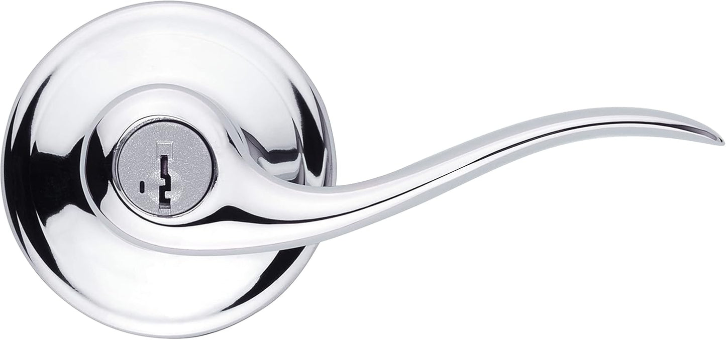 Kwikset Tustin Entry Door Handle with Lock and Key, Secure Keyed Reversible Lever Exterior, For Front Entrance and Bedrooms, Venetian Bronze, Pick Resistant Smartkey Rekey Security and Microban