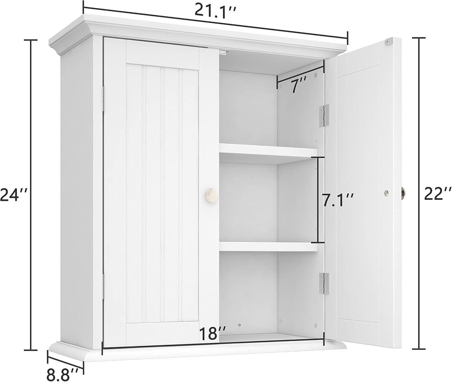 ChooChoo Bathroom Wall Cabinet, Over The Toilet Space Saver Storage Cabinet, Medicine Cabinet with 2 Door and Adjustable Shelves, Cupboard