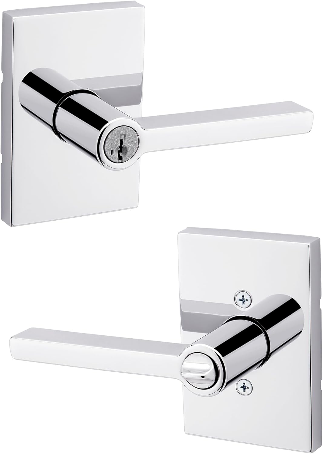 Kwikset Halifax Entry Door Handle with Lock and Key, Secure Keyed Reversible Lever Exterior, For Front Entrance and Bedrooms, Matte Black, Pick Resistant Smartkey Rekey Security and Microban