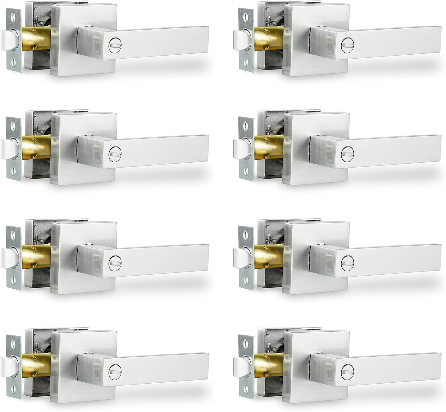 Privacy Door Levers, 8 Pack Matte Black Door Handles Heavy Duty Bed and Bath Door Locks Interior Keyless Locksets, Reversible for Left Right Handed Doors