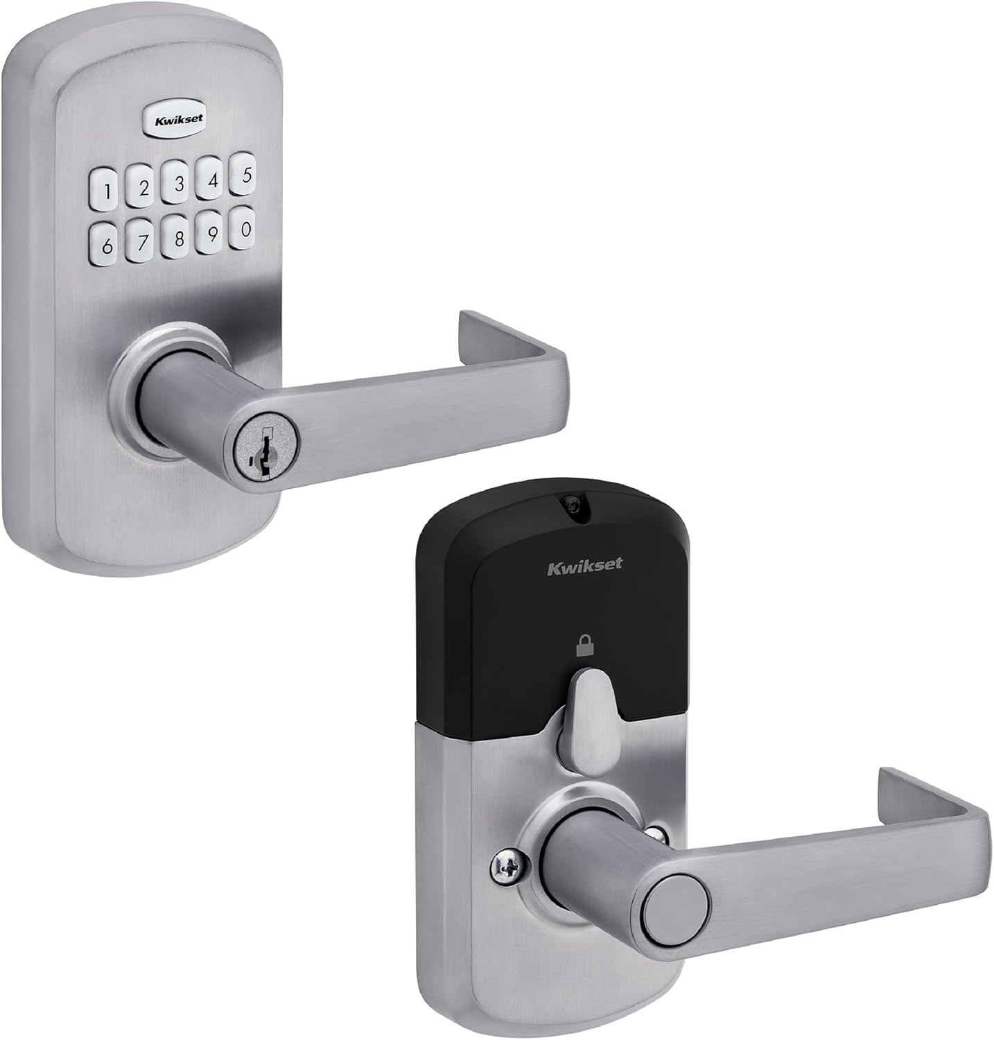 Kwikset SmartCode 955 Pembroke Light Commercial 10-Button Keypad Electronic Lever, Convenient Keyless Entry, 3-Year Batter Life and High Traffic Durability in Satin Nickel