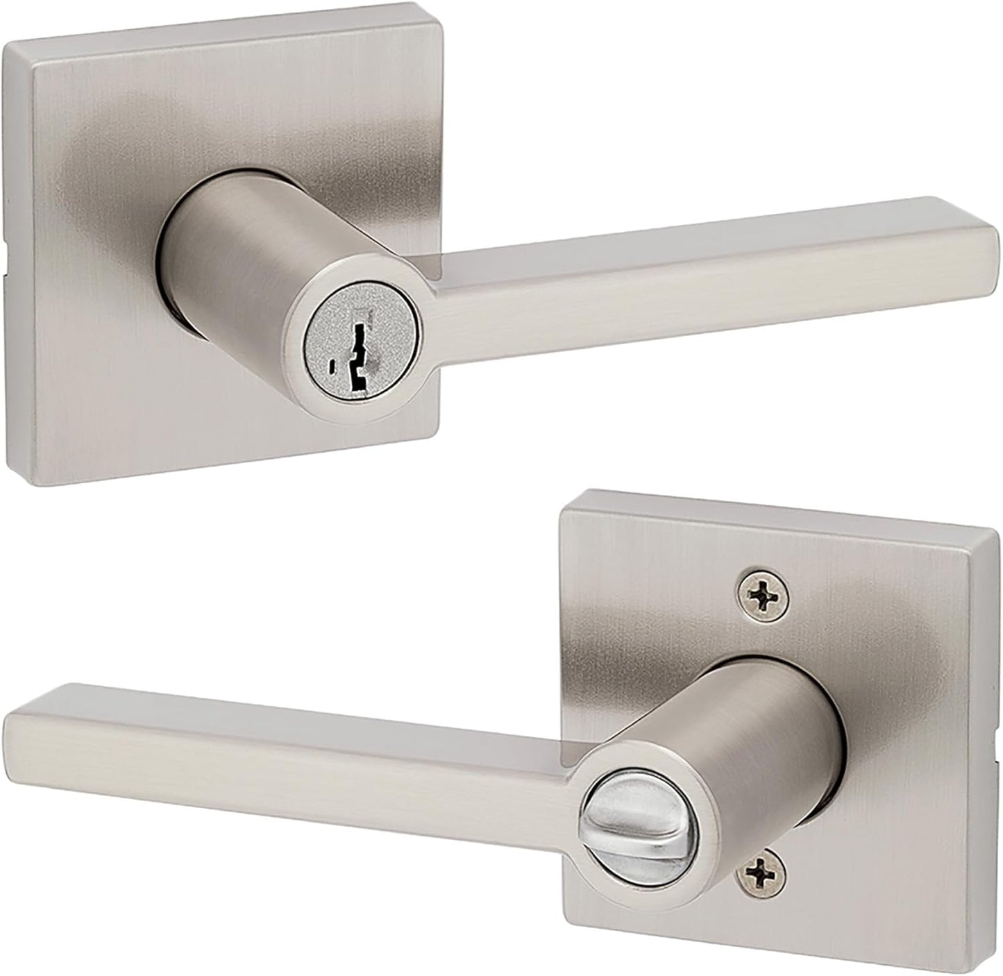 Kwikset Halifax Entry Door Handle with Lock and Key, Secure Keyed Reversible Lever Exterior, For Front Entrance and Bedrooms, Matte Black, Pick Resistant Smartkey Rekey Security and Microban