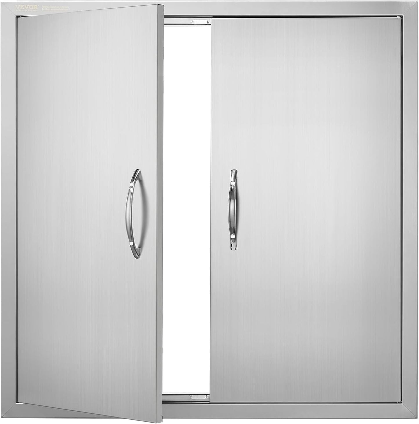VEVOR BBQ Access Door, 24W x 24H Inch Double Outdoor Kitchen, Stainless Steel Flush Mount Door, Double Wall Vertical with Handles and Hooks, for BBQ Island, Grilling Station, Outside Cabinet