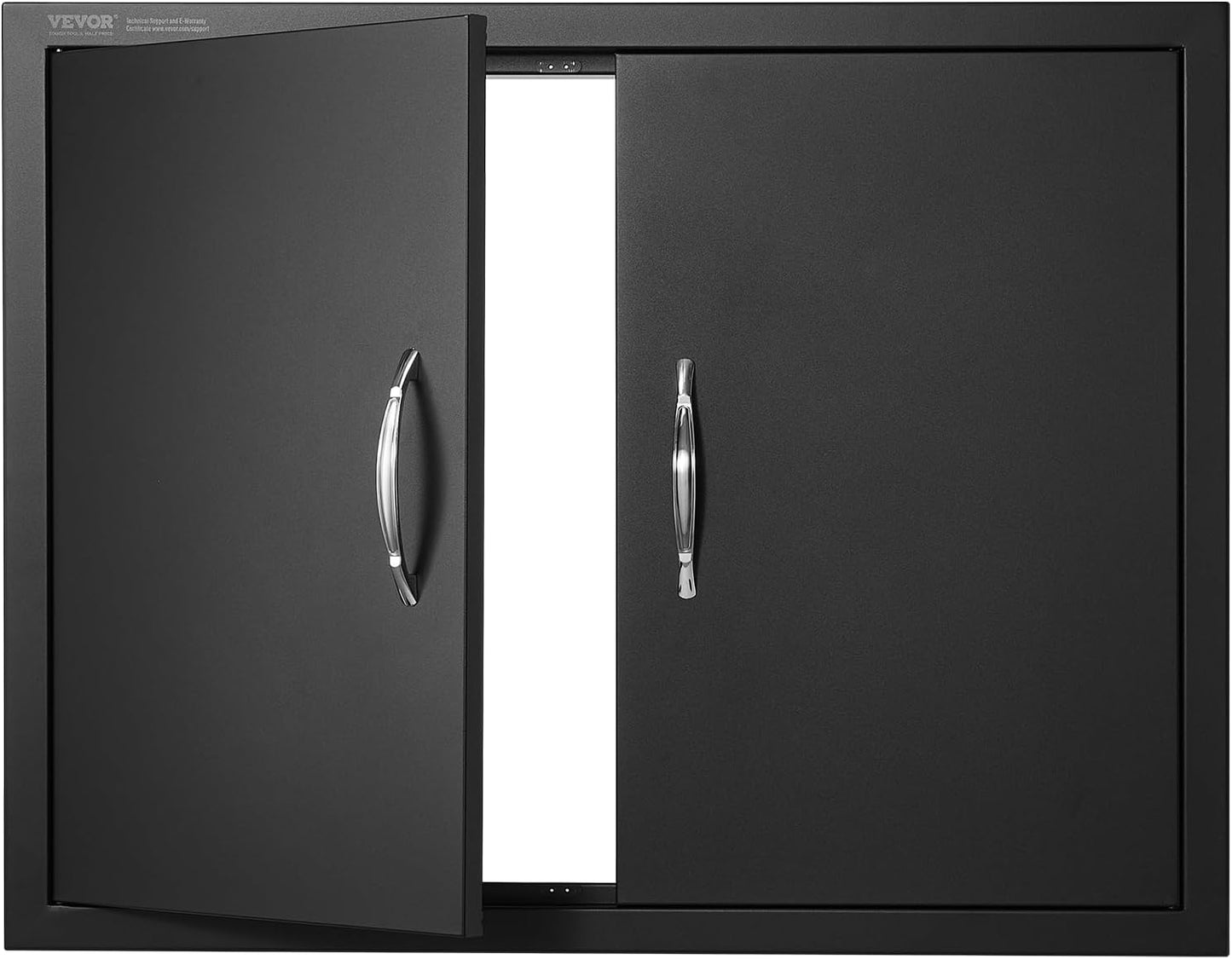 VEVOR BBQ Access Door, 24W x 24H Inch Double Outdoor Kitchen, Stainless Steel Flush Mount Door, Double Wall Vertical with Handles and Hooks, for BBQ Island, Grilling Station, Outside Cabinet