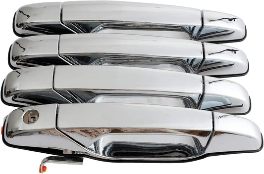Nakuuly Exterior Chrome Door Handle 4 PCS Front Rear Driver & Passenger Compatible with 2007-2014 Cadillac Escalade Chevy Avalanche Silverado Suburban GMC Sierra Yukon OE # 22738722 22738721 20828258