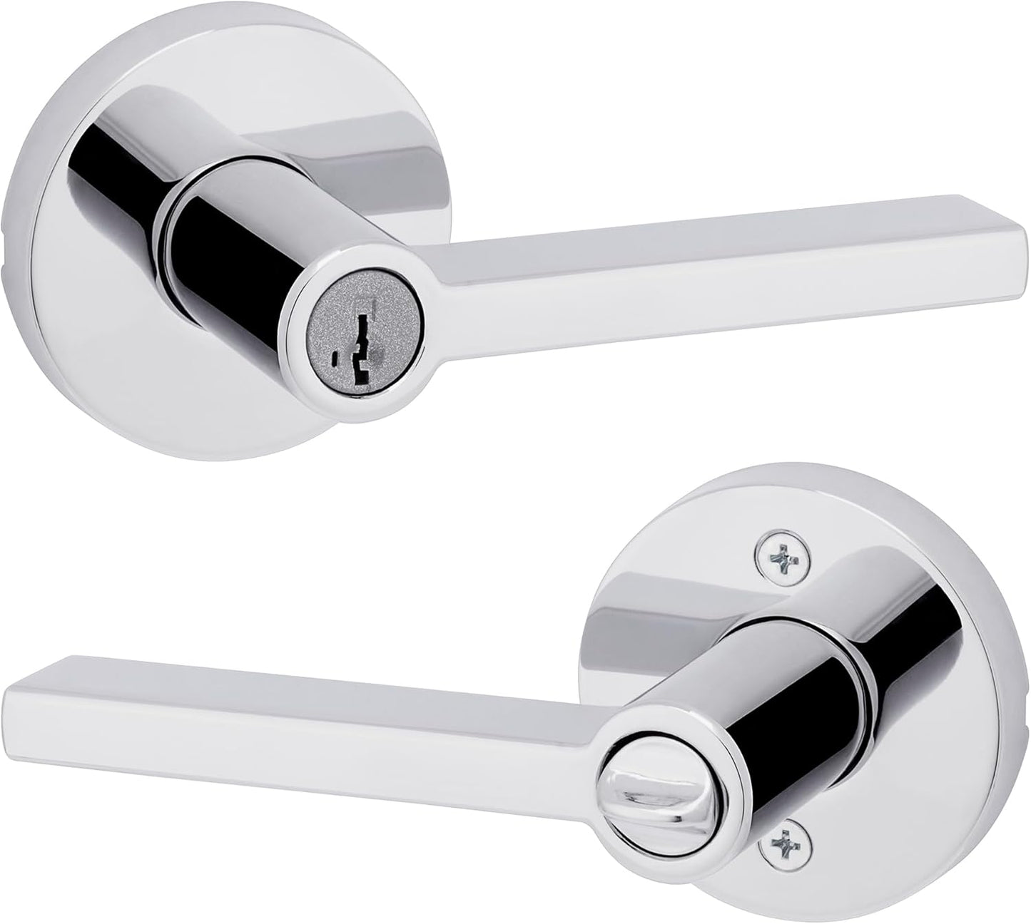 Kwikset Halifax Entry Door Handle with Lock and Key, Secure Keyed Reversible Lever Exterior, For Front Entrance and Bedrooms, Matte Black, Pick Resistant Smartkey Rekey Security and Microban