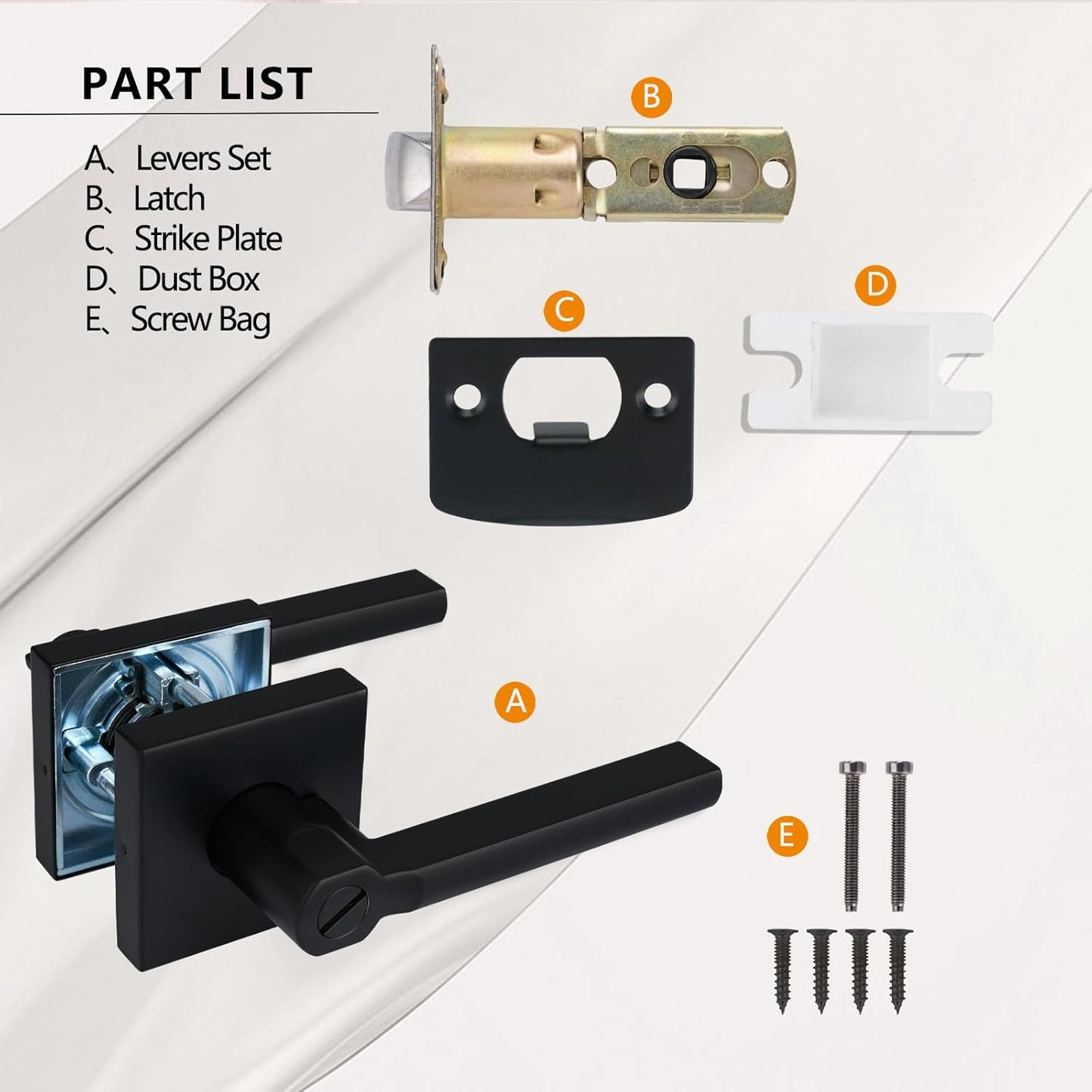 NEWBANG (6Pack) Bed/Bath Room Door Lever for Privacy Bathroom and Interior Door Door Lock Handle in Aged Matt Black, HD1601-DB-BK-6P