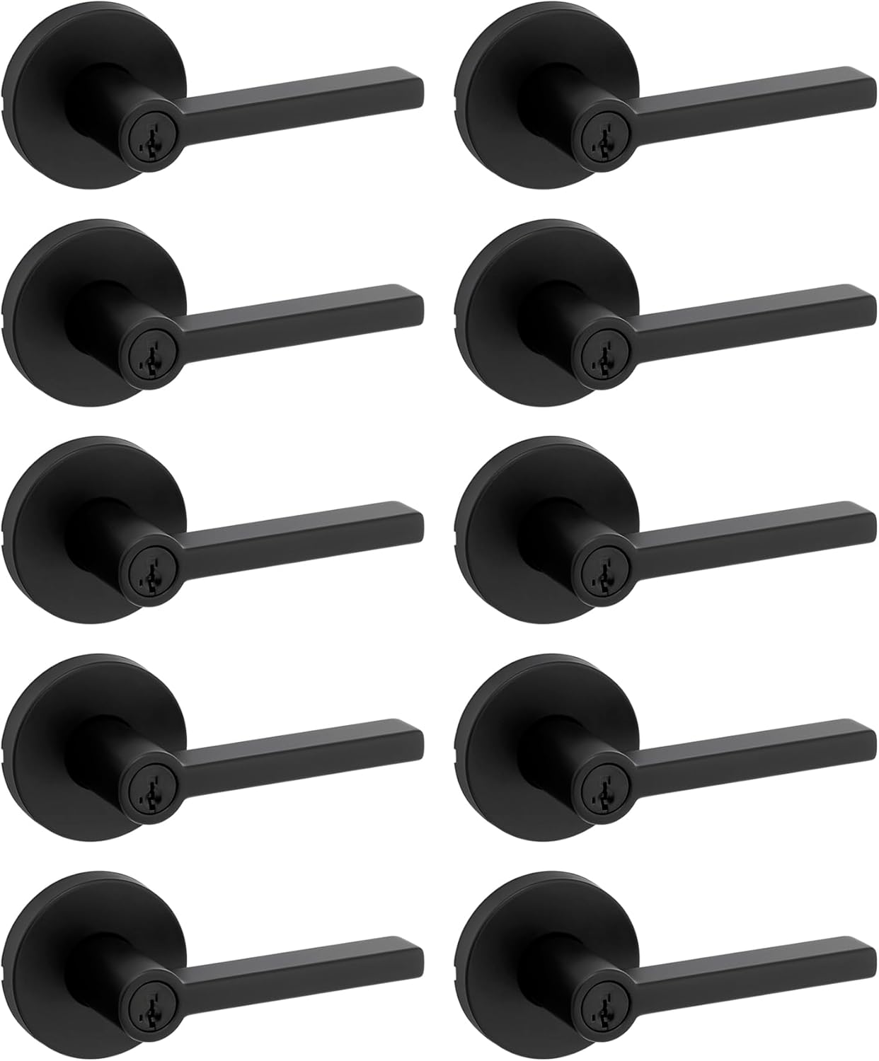 Kwikset Halifax Entry Door Handle with Lock and Key, Secure Keyed Reversible Lever Exterior, For Front Entrance and Bedrooms, Matte Black, Pick Resistant Smartkey Rekey Security and Microban